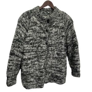 Handmade Hand Knit Black/Grey Wool and Mohair Chunky Knit Sweater L/XL
